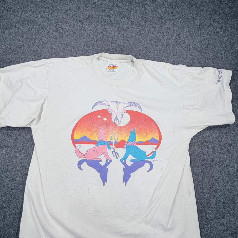 Vintage Hazelwood Phoenix Coyote Desert Graphic T-Shirt XL White Made in USA